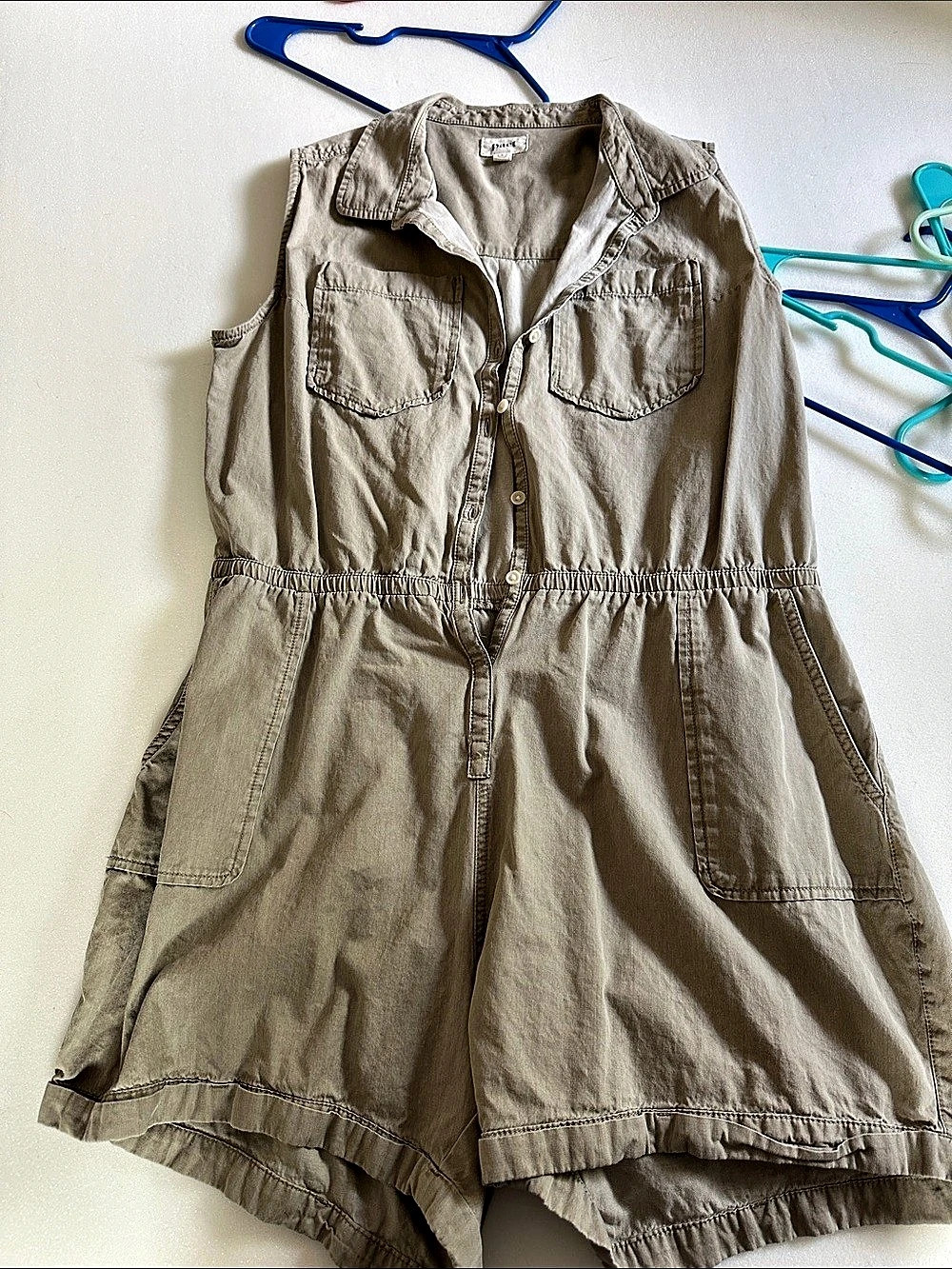 pact Organic Cotton Sleeveless Utility Romper Green Large